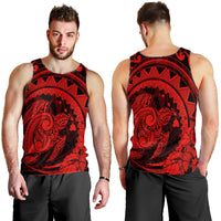 Hawaiian Kanaka Honu Map Hibiscus Globular Polynesian Red Tank Top - AH - Polynesian Pride