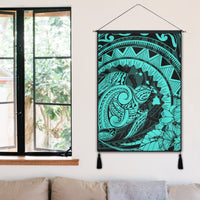 Hawaiian Kanaka Honu Map Hibiscus Globular Polynesian Turquoise Hanging Poster - AH - Polynesian Pride