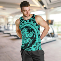 Hawaiian Kanaka Honu Map Hibiscus Globular Polynesian Turquoise Tank Top - AH - Polynesian Pride