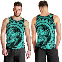 Hawaiian Kanaka Honu Map Hibiscus Globular Polynesian Turquoise Tank Top - AH - Polynesian Pride