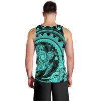 Hawaiian Kanaka Honu Map Hibiscus Globular Polynesian Turquoise Tank Top - AH - Polynesian Pride