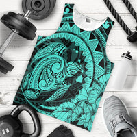 Hawaiian Kanaka Honu Map Hibiscus Globular Polynesian Turquoise Tank Top - AH - Polynesian Pride