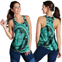Hawaiian Kanaka Honu Map Hibiscus Globular Polynesian Turquoise Racerback Tank - AH Black - Polynesian Pride
