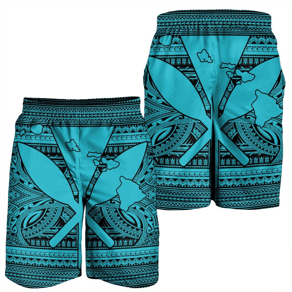 Hawaiian Kanaka Polynesian Tribal Men's Shorts Reggae Color Blue AH - Polynesian Pride