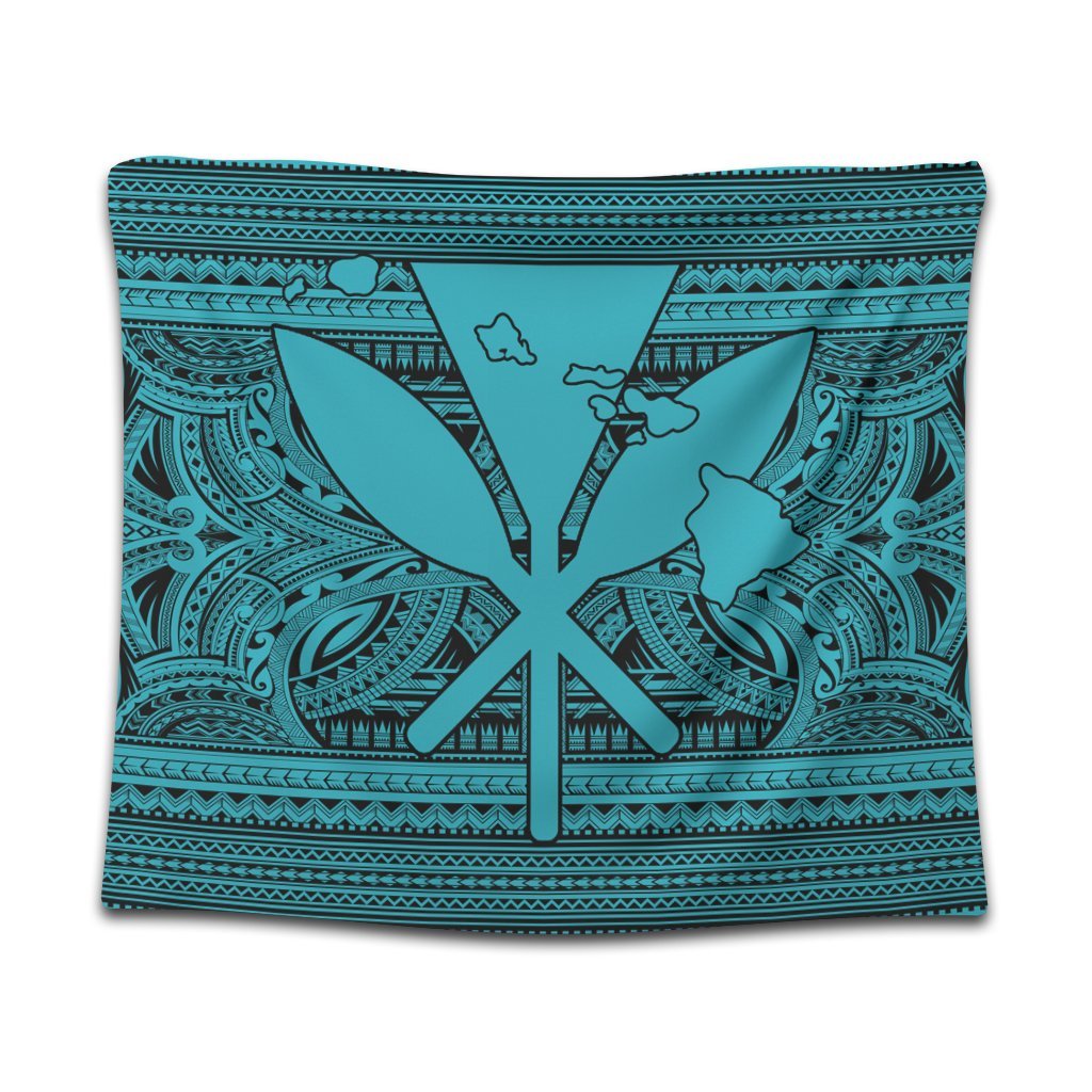 Hawaiian Kanaka Polynesian Tribal Tapestry Reggae Color Blue AH Wall Tapestry Black - Polynesian Pride
