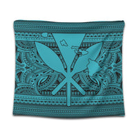 Hawaiian Kanaka Polynesian Tribal Tapestry Reggae Color Blue AH Wall Tapestry Black - Polynesian Pride
