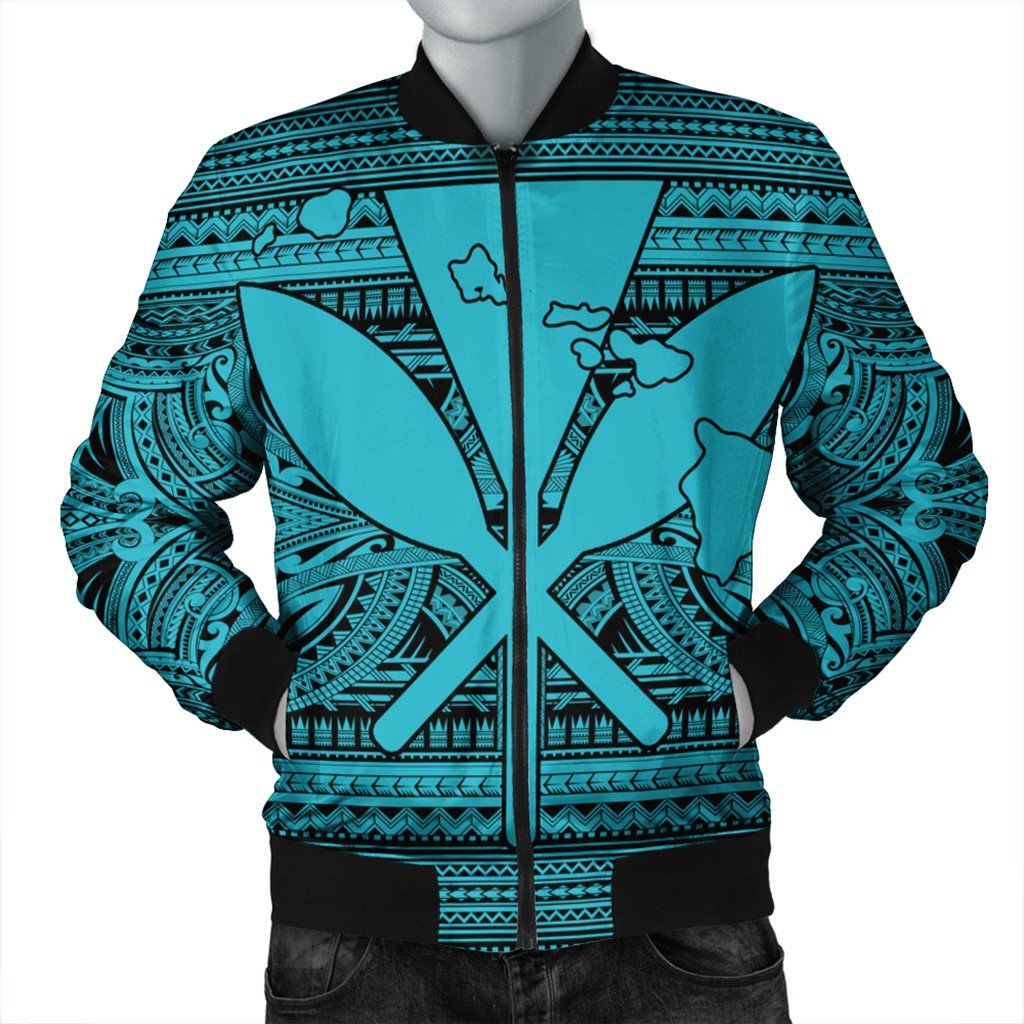 Hawaiian Kanaka Polynesian Tribal Bomber Jacket Reggae Color Blue AH Black Unisex - Polynesian Pride