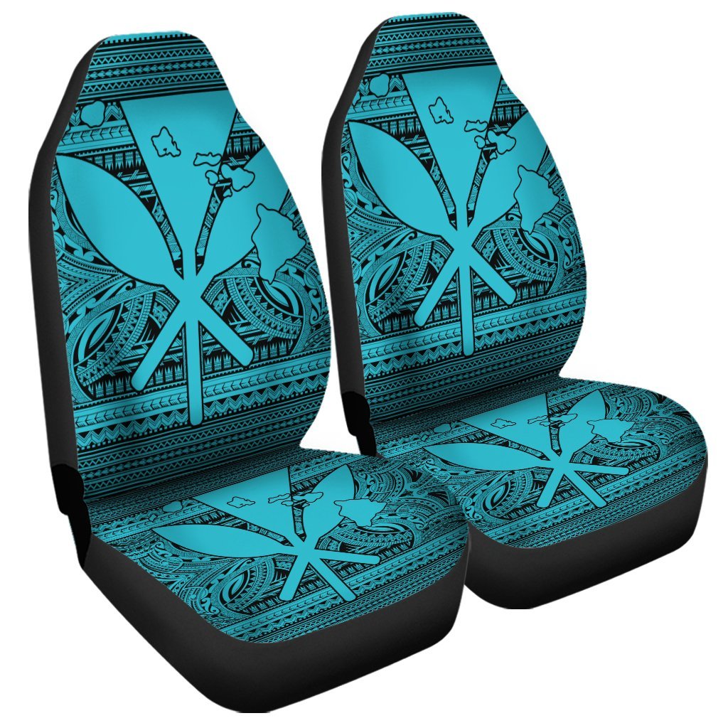 Hawaiian Kanaka Polynesian Tribal Car Seat Covers Reggae Color Blue AH Universal Fit Black - Polynesian Pride