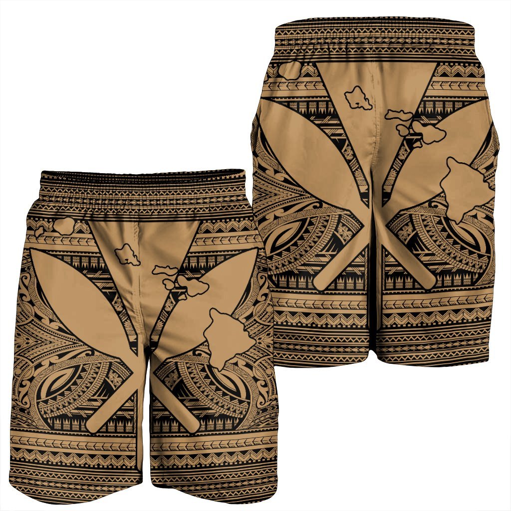 Hawaiian Kanaka Polynesian Tribal Men's Shorts Reggae Color Gold AH - Polynesian Pride