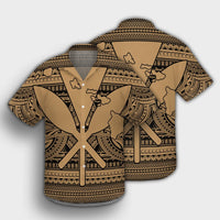 Hawaiian Kanaka Polynesian Tribal Hawaiian Shirt Reggae Color Gold AH - Polynesian Pride