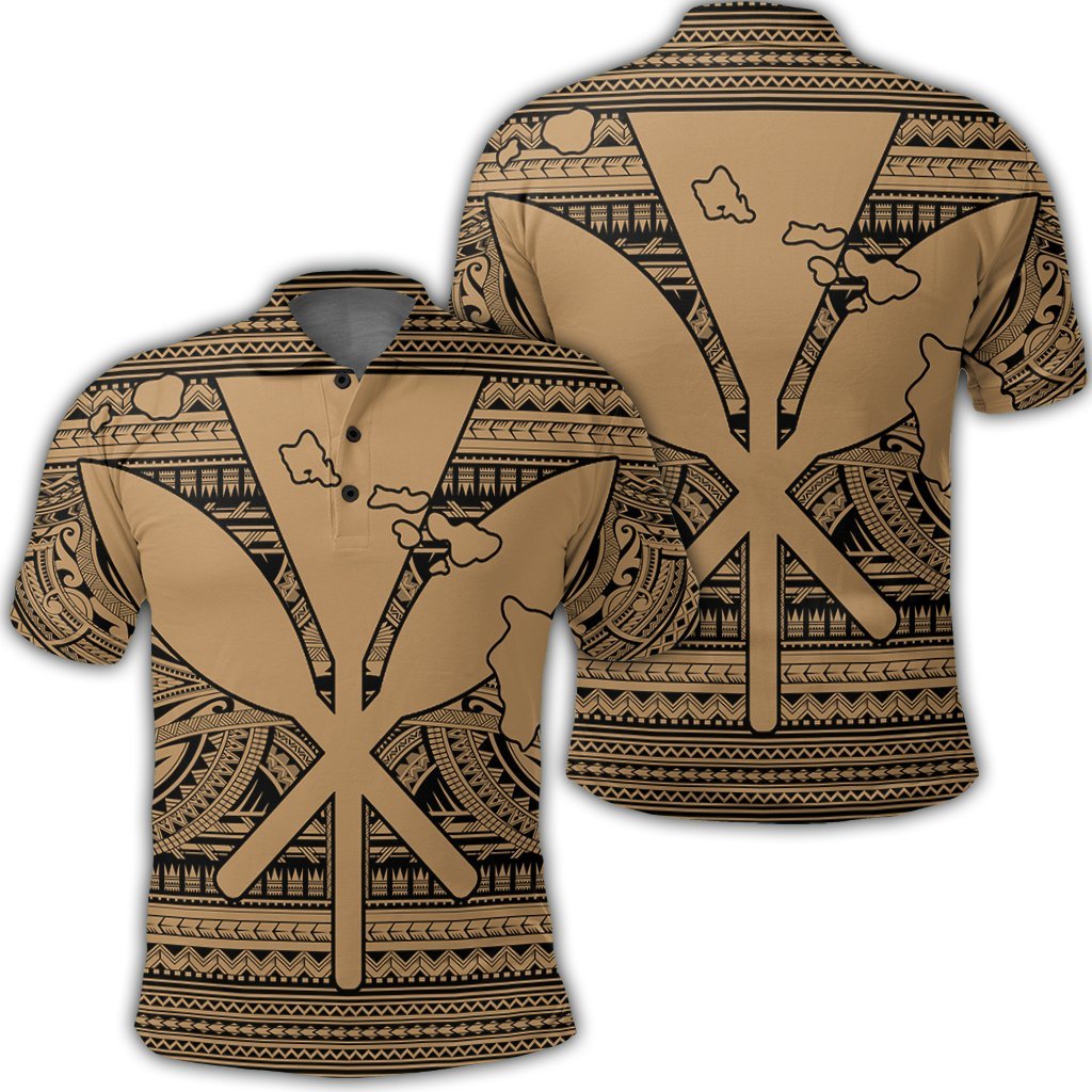 Hawaiian Kanaka Polynesian Tribal Polo Shirt Reggae Color Gold Unisex Black - Polynesian Pride