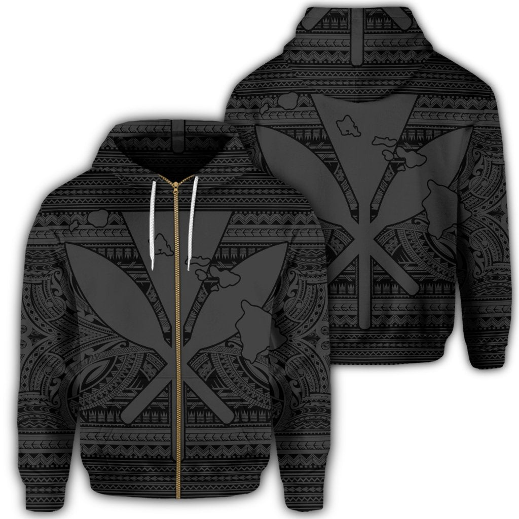 Hawaiian Kanaka Polynesian Tribal Zip Hoodie Reggae Color Gray Unisex Art - Polynesian Pride