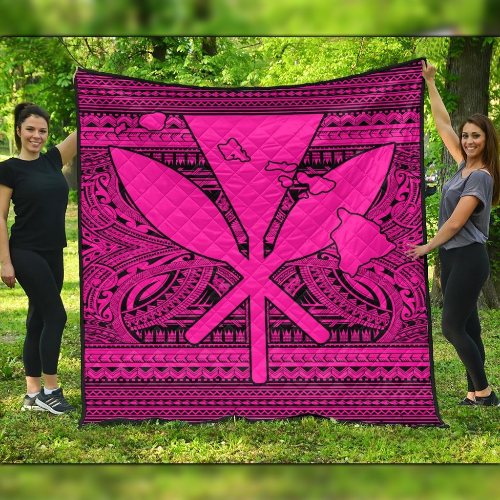 Hawaiian Kanaka Polynesian Tribal Premium Quilts Reggae Color Pink AH Black - Polynesian Pride