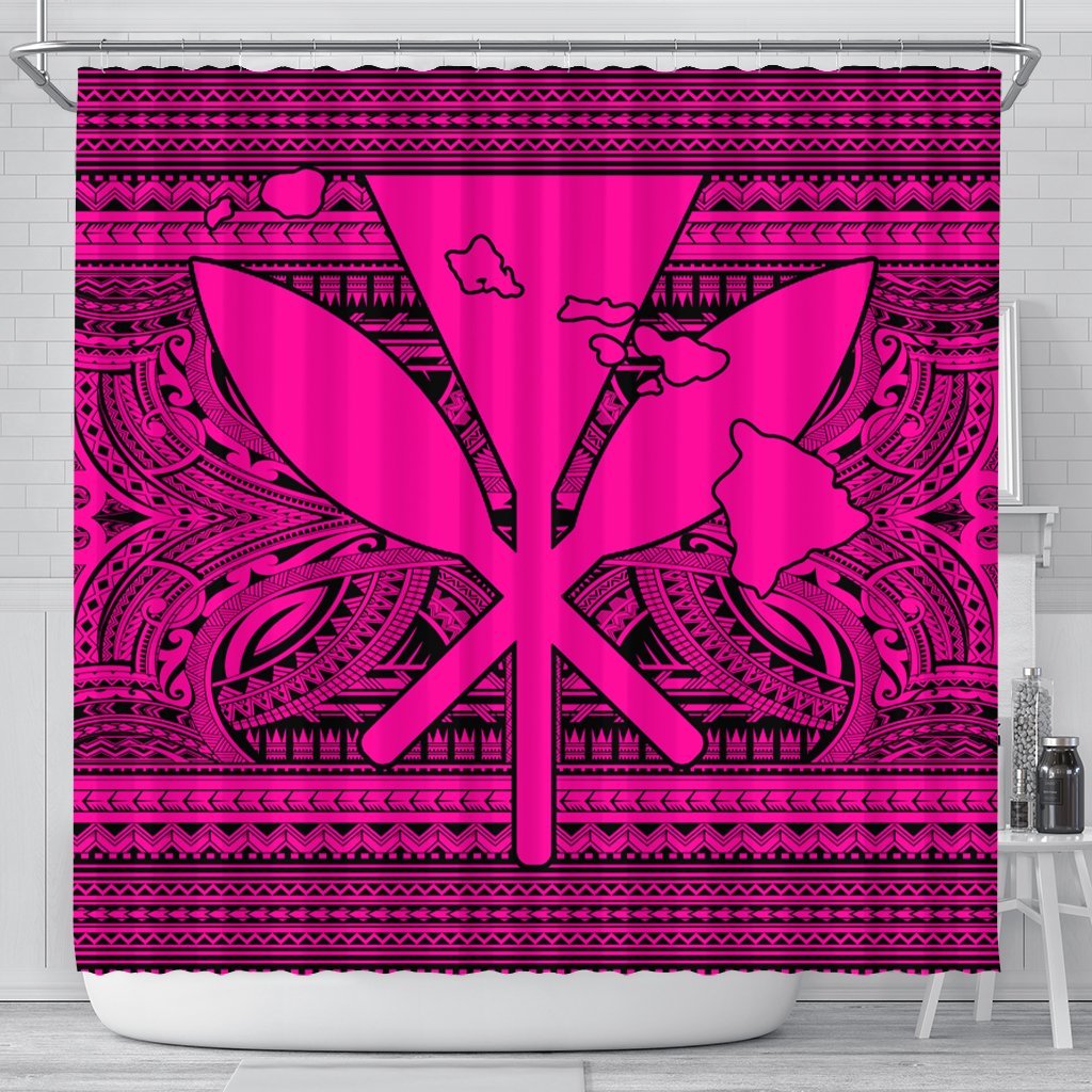Hawaiian Kanaka Polynesian Tribal Shower Curtain Reggae Color Pink AH 177 x 172 (cm) Black - Polynesian Pride