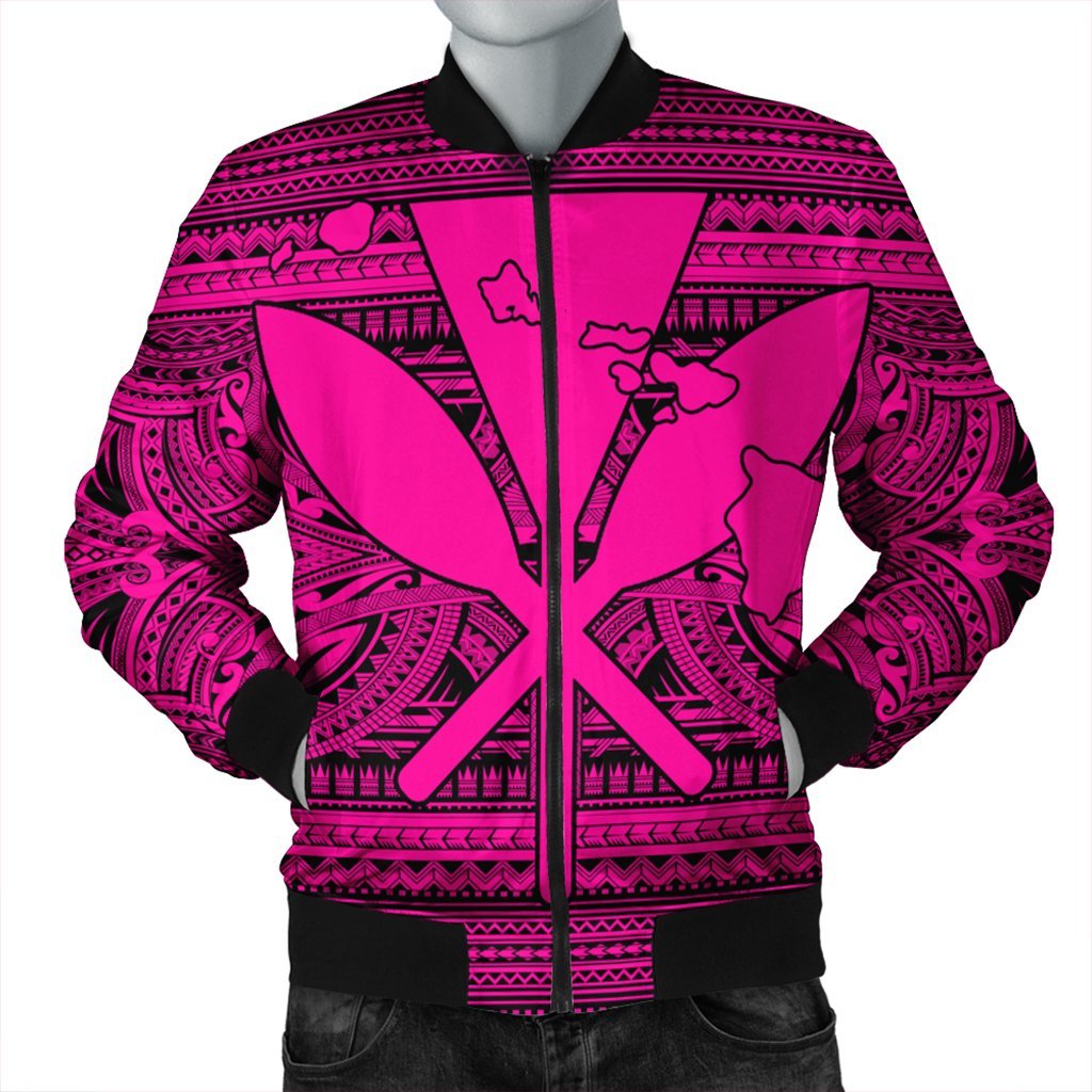 Hawaiian Kanaka Polynesian Tribal Bomber Jacket Reggae Color Pink AH Black Unisex - Polynesian Pride