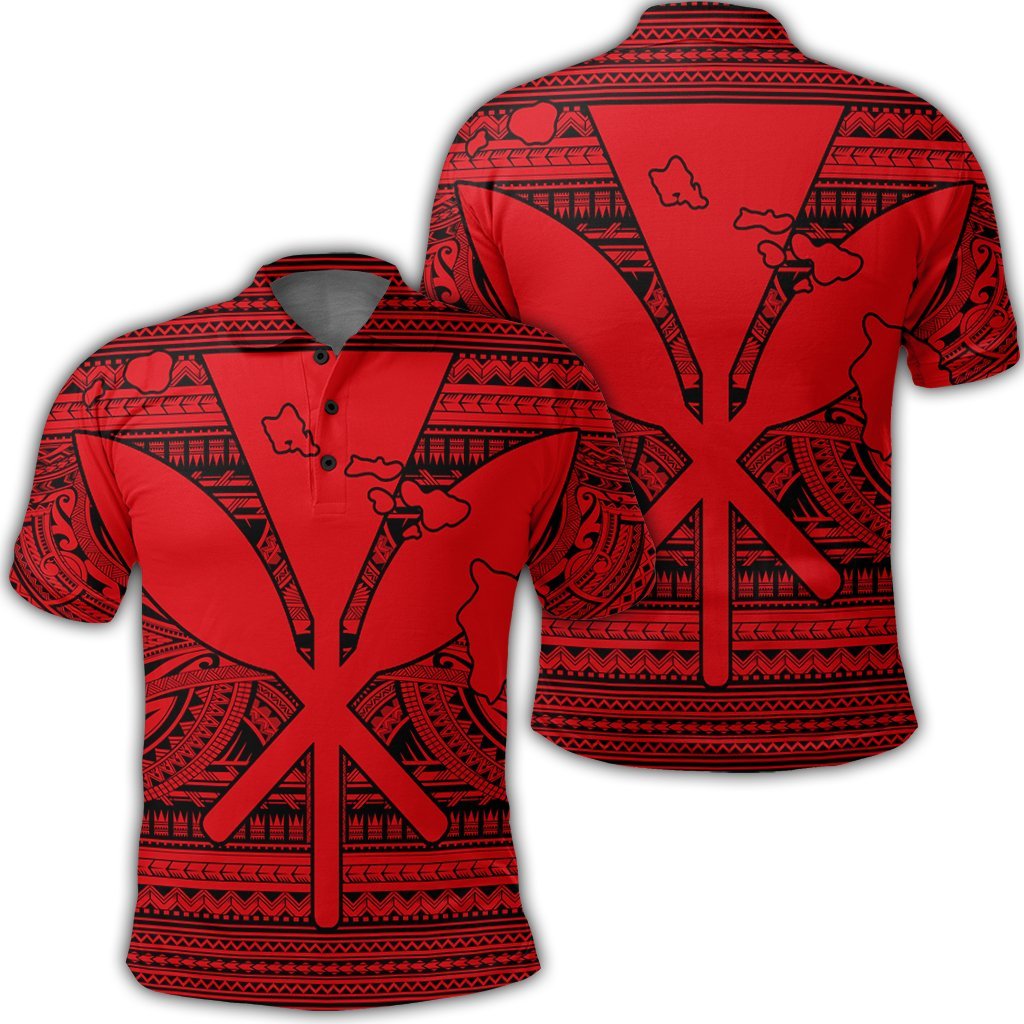 Hawaiian Kanaka Polynesian Tribal Polo Shirt Reggae Color Red Unisex Black - Polynesian Pride