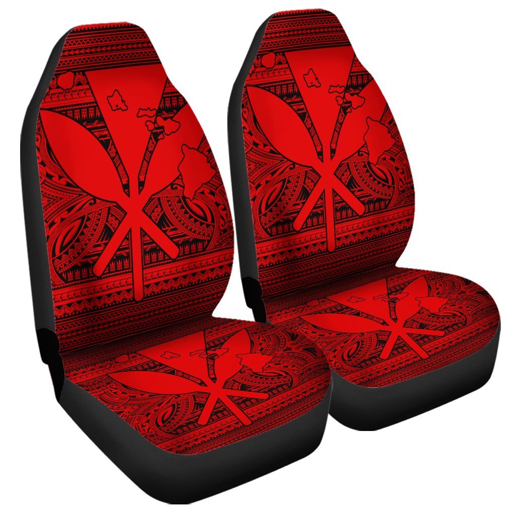 Hawaiian Kanaka Polynesian Tribal Car Seat Covers Reggae Color Red AH Universal Fit Black - Polynesian Pride