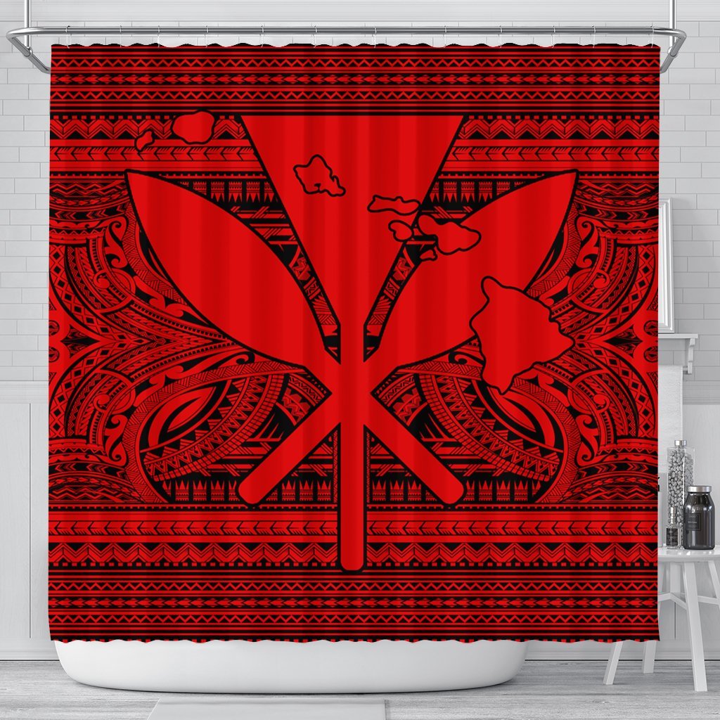 Hawaiian Kanaka Polynesian Tribal Shower Curtain Reggae Color Red AH 177 x 172 (cm) Black - Polynesian Pride