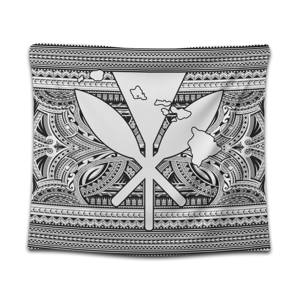 Hawaiian Kanaka Polynesian Tribal Tapestry Reggae Color White AH Wall Tapestry Black - Polynesian Pride