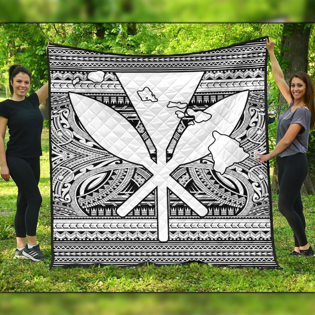 Hawaiian Kanaka Polynesian Tribal Premium Quilts Reggae Color White AH Black - Polynesian Pride