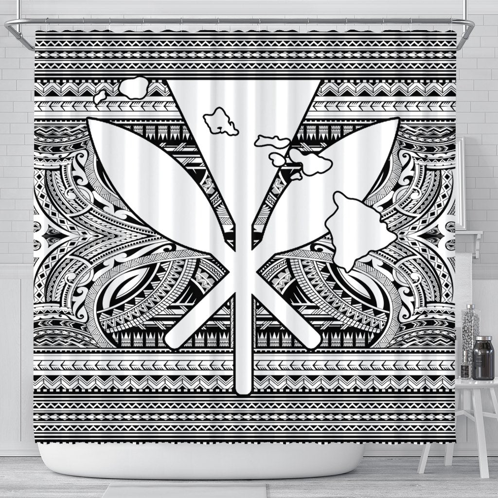 Hawaiian Kanaka Polynesian Tribal Shower Curtain Reggae Color White AH 177 x 172 (cm) Black - Polynesian Pride