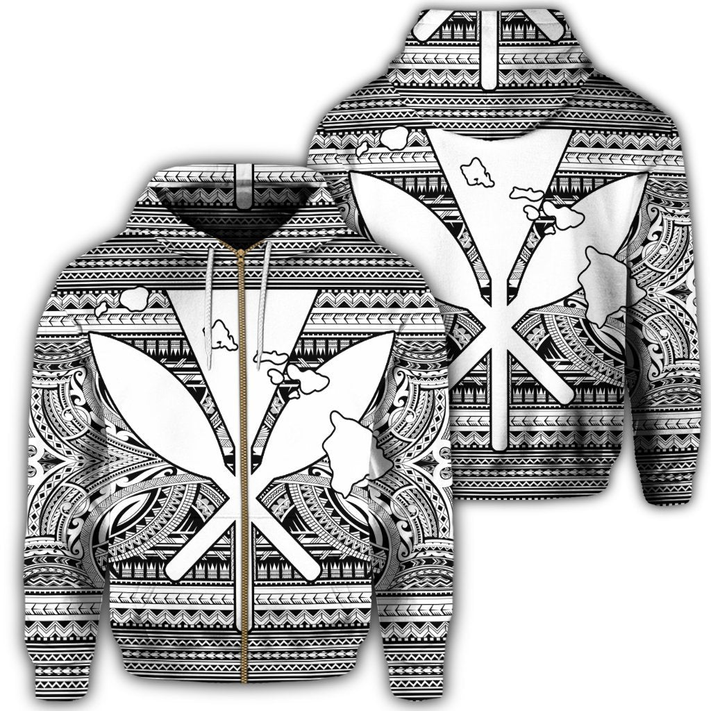 Hawaiian Kanaka Polynesian Tribal Zip Hoodie Reggae Color White Unisex Art - Polynesian Pride