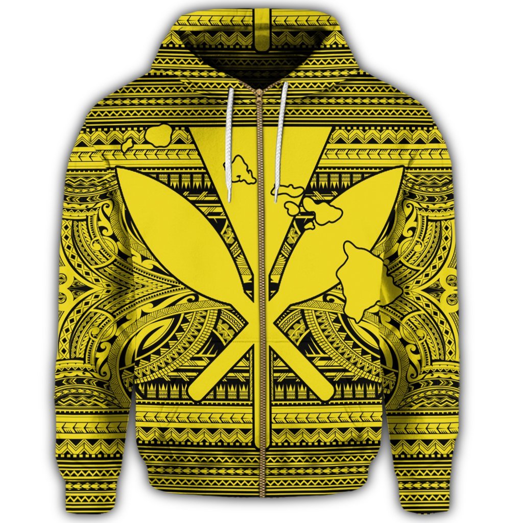 Hawaiian Kanaka Polynesian Tribal Zip Hoodie Reggae Color Yellow - Polynesian Pride
