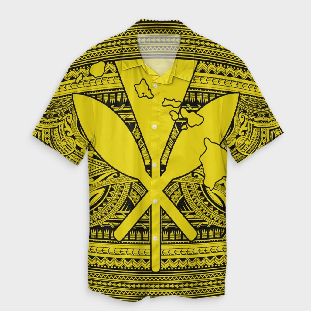 Hawaiian Kanaka Polynesian Tribal Hawaiian Shirt Reggae Color Yellow AH Unisex Black - Polynesian Pride