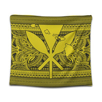 Hawaiian Kanaka Polynesian Tribal Tapestry Reggae Color Yellow AH Wall Tapestry Black - Polynesian Pride