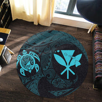 Hawaiian Kanaka Turtle Polynesian Round Carpet Blue AH - Polynesian Pride