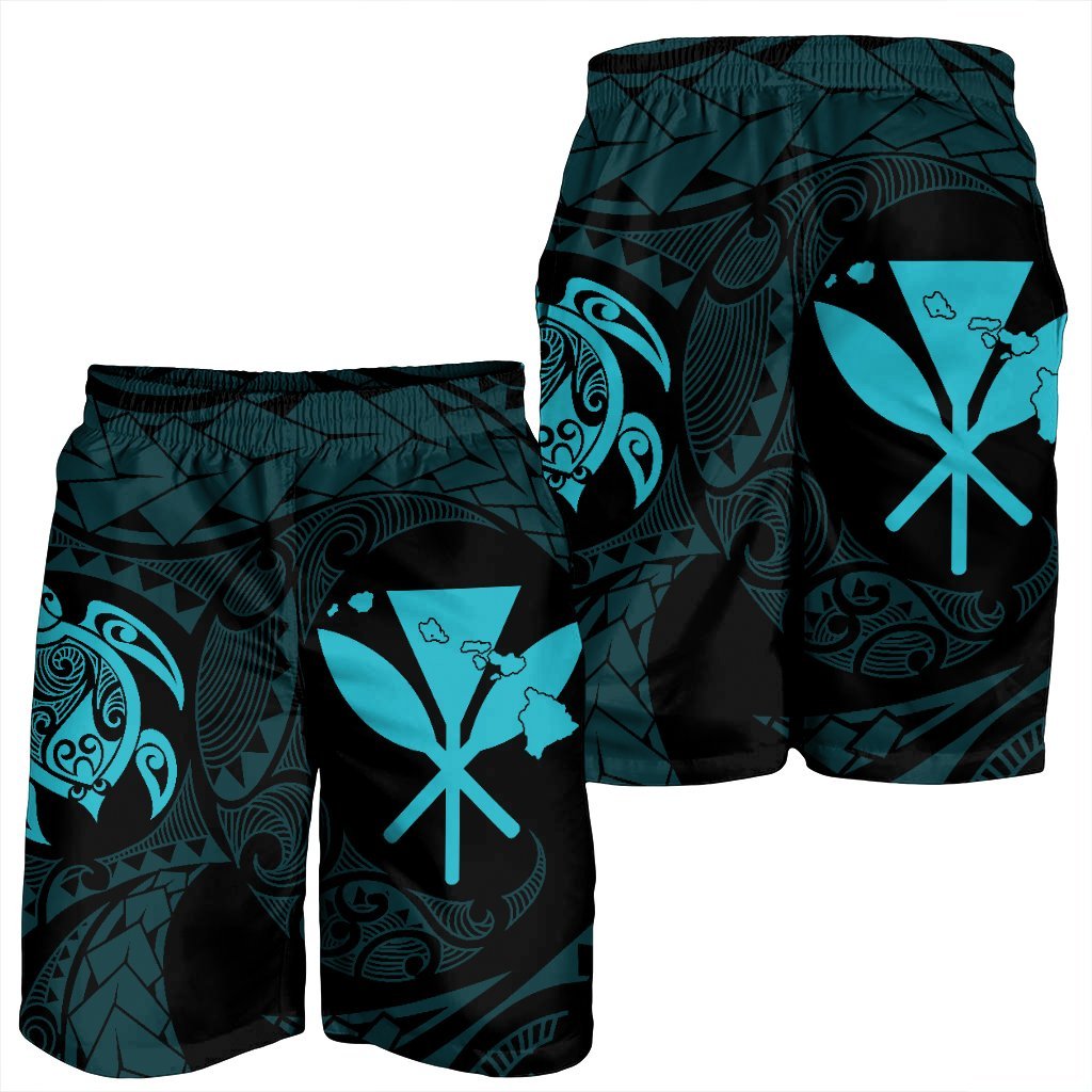 Hawaiian Kanaka Turtle Polynesian Men's Shorts Blue AH - Polynesian Pride