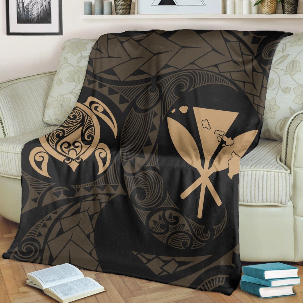 Hawaiian Kanaka Turtle Polynesian Premium Blankets Gold AH - Polynesian Pride