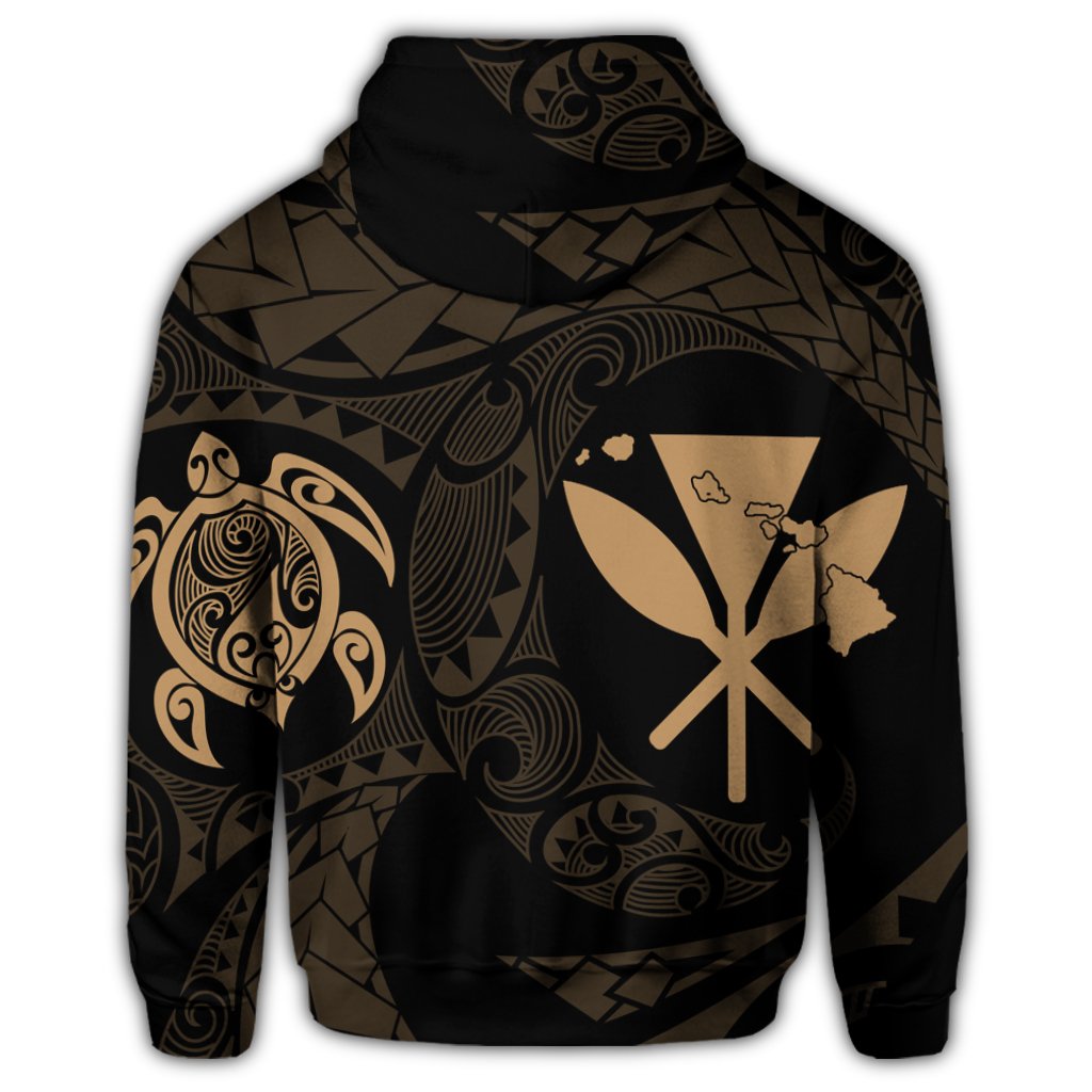Hawaiian Kanaka Turtle Polynesian Zip Hoodie Gold - Polynesian Pride