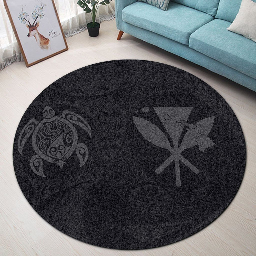Hawaiian Kanaka Turtle Polynesian Round Carpet Gray AH - Polynesian Pride