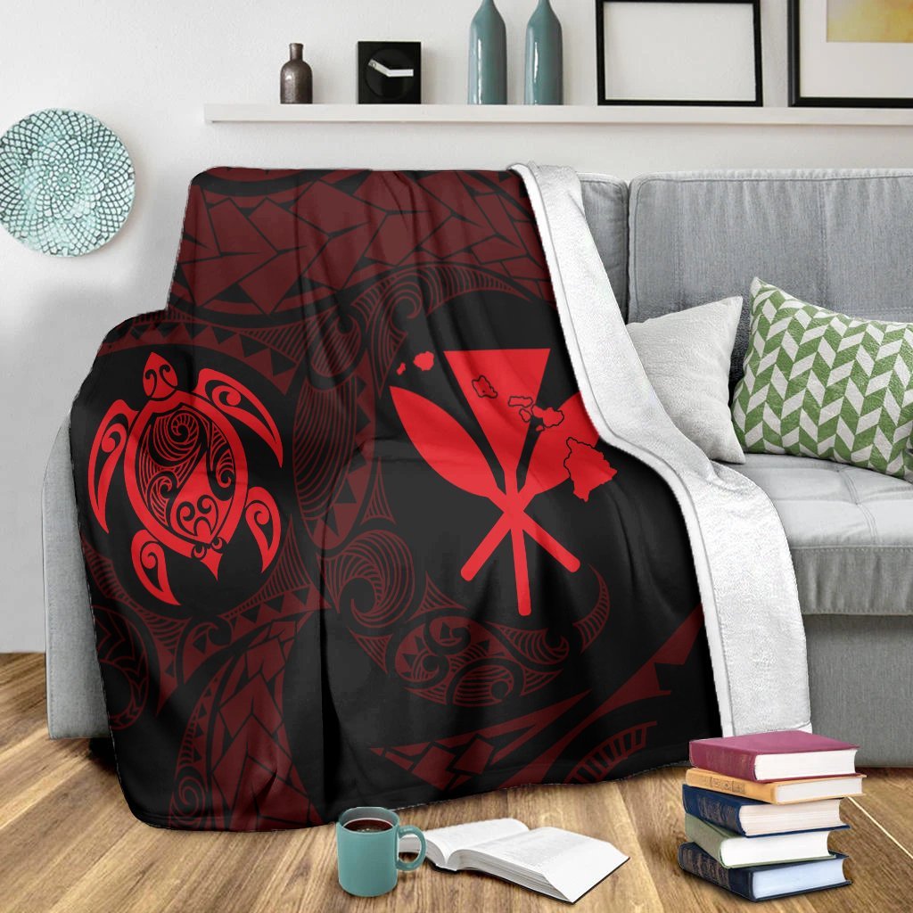 Hawaiian Kanaka Turtle Polynesian Premium Blankets Red AH - Polynesian Pride