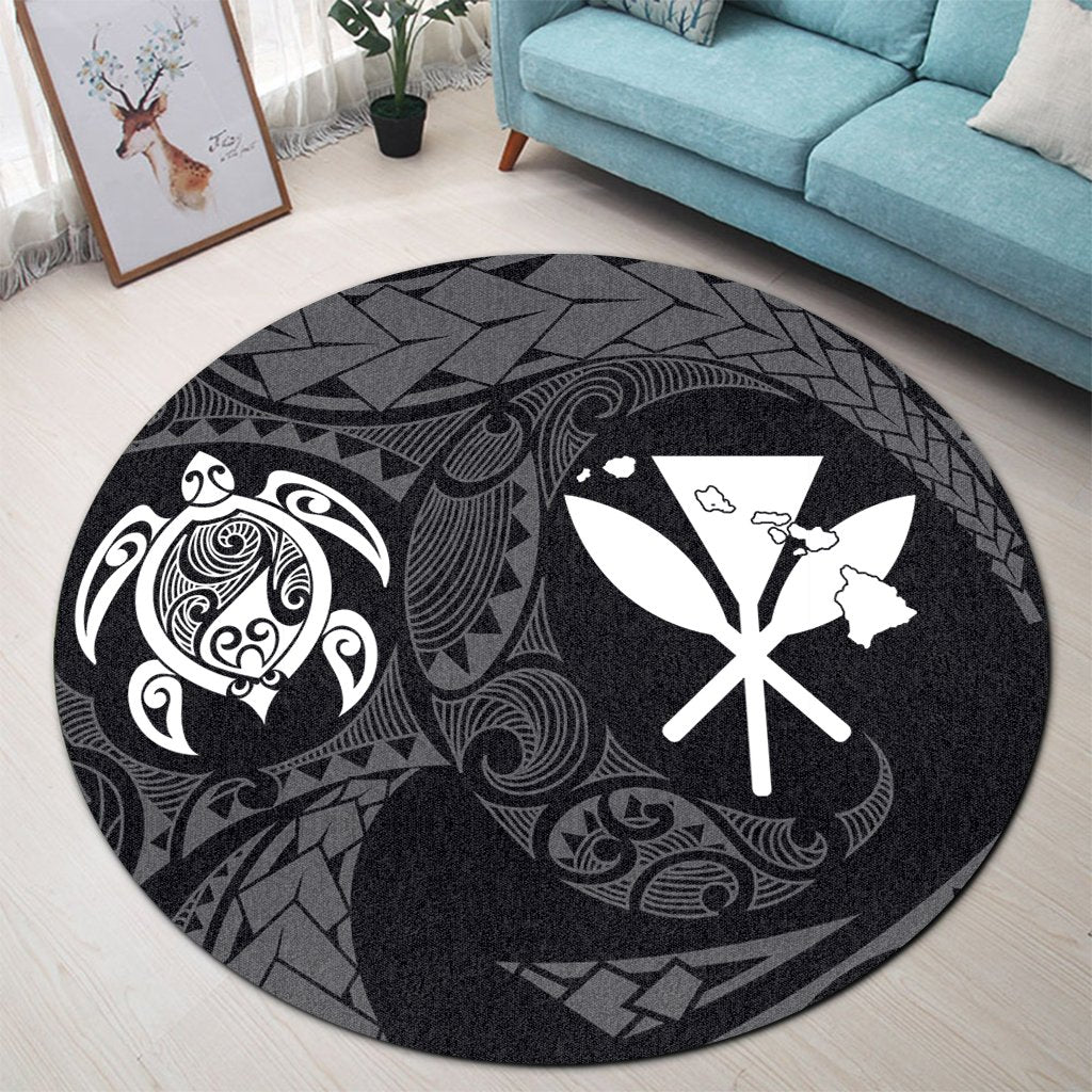 Hawaiian Kanaka Turtle Polynesian Round Carpet White AH - Polynesian Pride