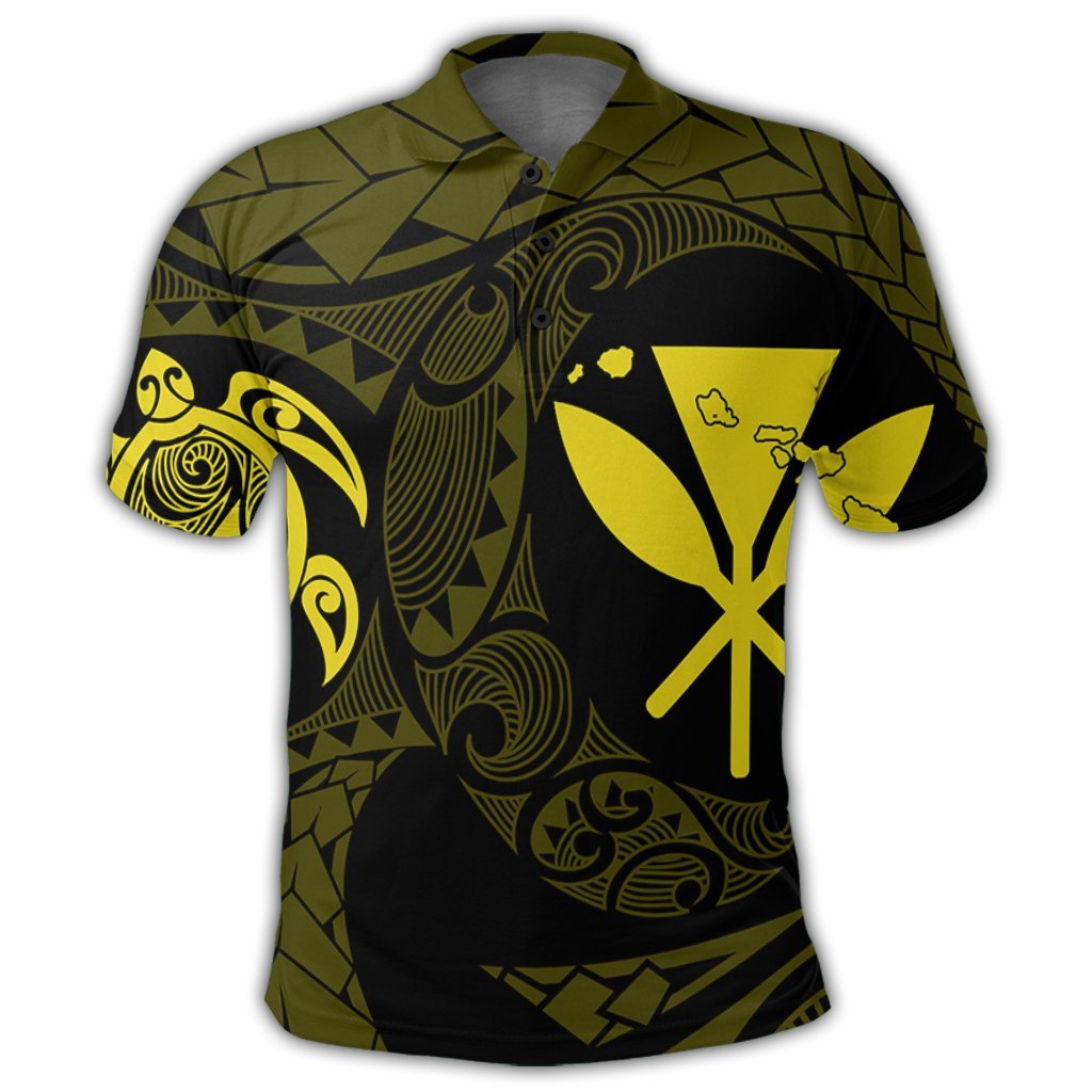 Hawaiian Kanaka Turtle Polynesian Polo Shirt Yellow - Polynesian Pride