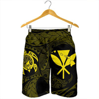 Hawaiian Kanaka Turtle Polynesian Men's Shorts Yellow AH - Polynesian Pride