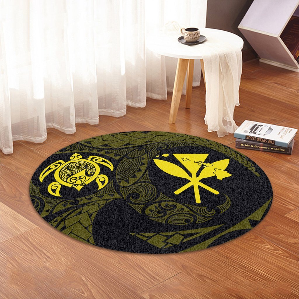 Hawaiian Kanaka Turtle Polynesian Round Carpet Yellow AH - Polynesian Pride