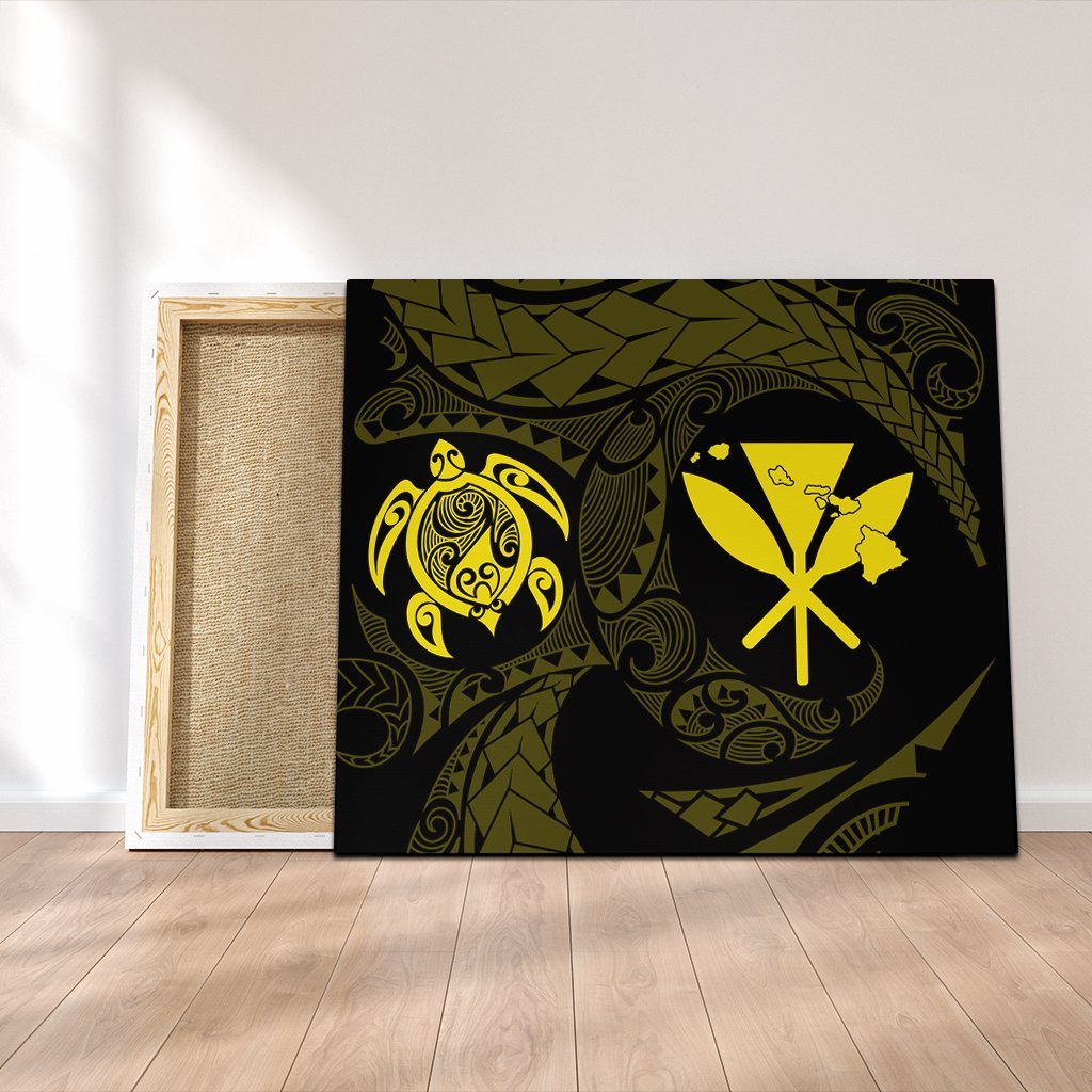 Hawaiian Kanaka Turtle Polynesian Canvas Yellow AH Canvas Poly-cotton - Polynesian Pride