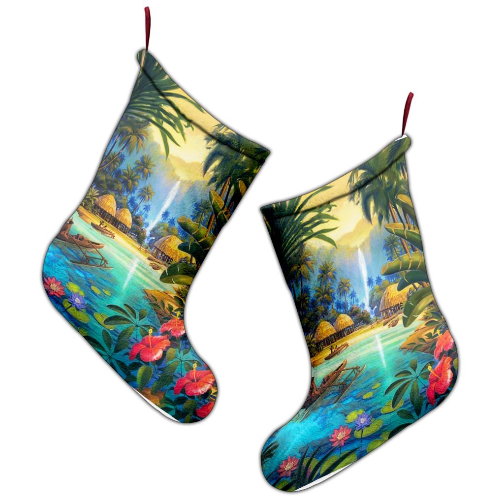 Hawaiian Living In Aboriginal Village Christmas Stocking - AH - Polynesian Pride
