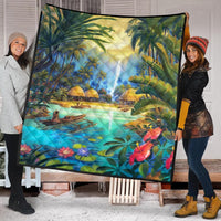 Hawaiian Living In Aboriginal Village Premium Quilts - AH - Polynesian Pride