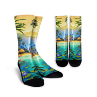 Hawaiian Living In Aboriginal Village Crew Socks - AH Crew Socks White - Polynesian Pride