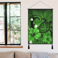 Hawaiian Map Big Turtle Hibiscus Plumeria Tribal Polynesian Hanging Poster - Green - AH - Polynesian Pride