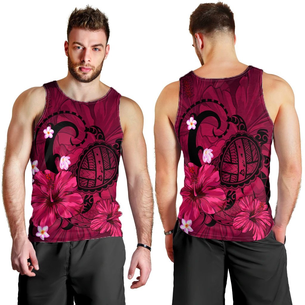 Hawaiian Map Big Turtle Hibiscus Plumeria Tribal Polynesian Tank Top - Pink - AH - Polynesian Pride