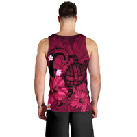 Hawaiian Map Big Turtle Hibiscus Plumeria Tribal Polynesian Tank Top - Pink - AH - Polynesian Pride