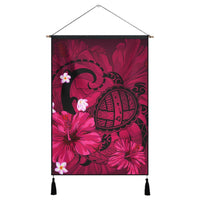 Hawaiian Map Big Turtle Hibiscus Plumeria Tribal Polynesian Hanging Poster - Pink - AH Hanging Poster Cotton And Linen - Polynesian Pride