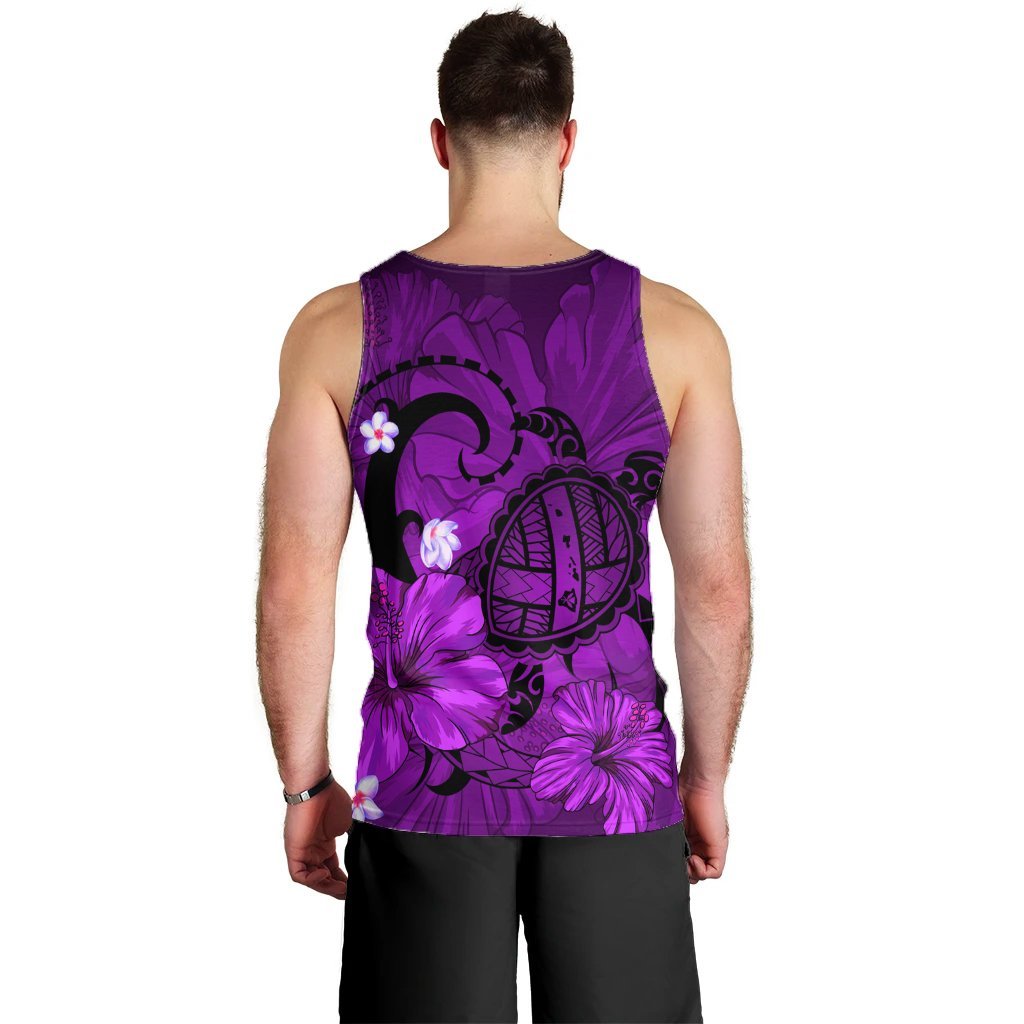 Hawaiian Map Big Turtle Hibiscus Plumeria Tribal Polynesian Tank Top - Purple - AH - Polynesian Pride
