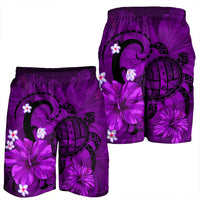 Hawaiian Map Big Turtle Hibiscus Plumeria Tribal Polynesian Men's Shorts - Purple - AH - Polynesian Pride
