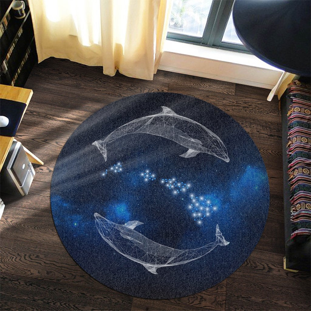 Hawaiian Map Galaxy Zodiac Dolphin White Polynesian Round Carpet - AH - Polynesian Pride